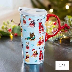 💕3/$25💕 Ceramic Travel Cup with box, 17 Oz, Winter Dogs in Scarves
